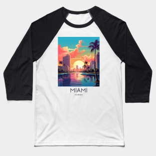 A Pop Art Travel Print of Miami Florida - US Baseball T-Shirt